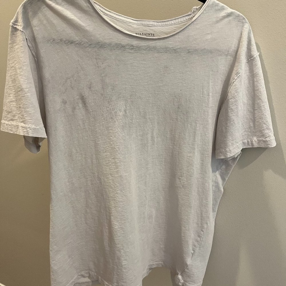 Mens AllSaints Distressed White Large T-shirt